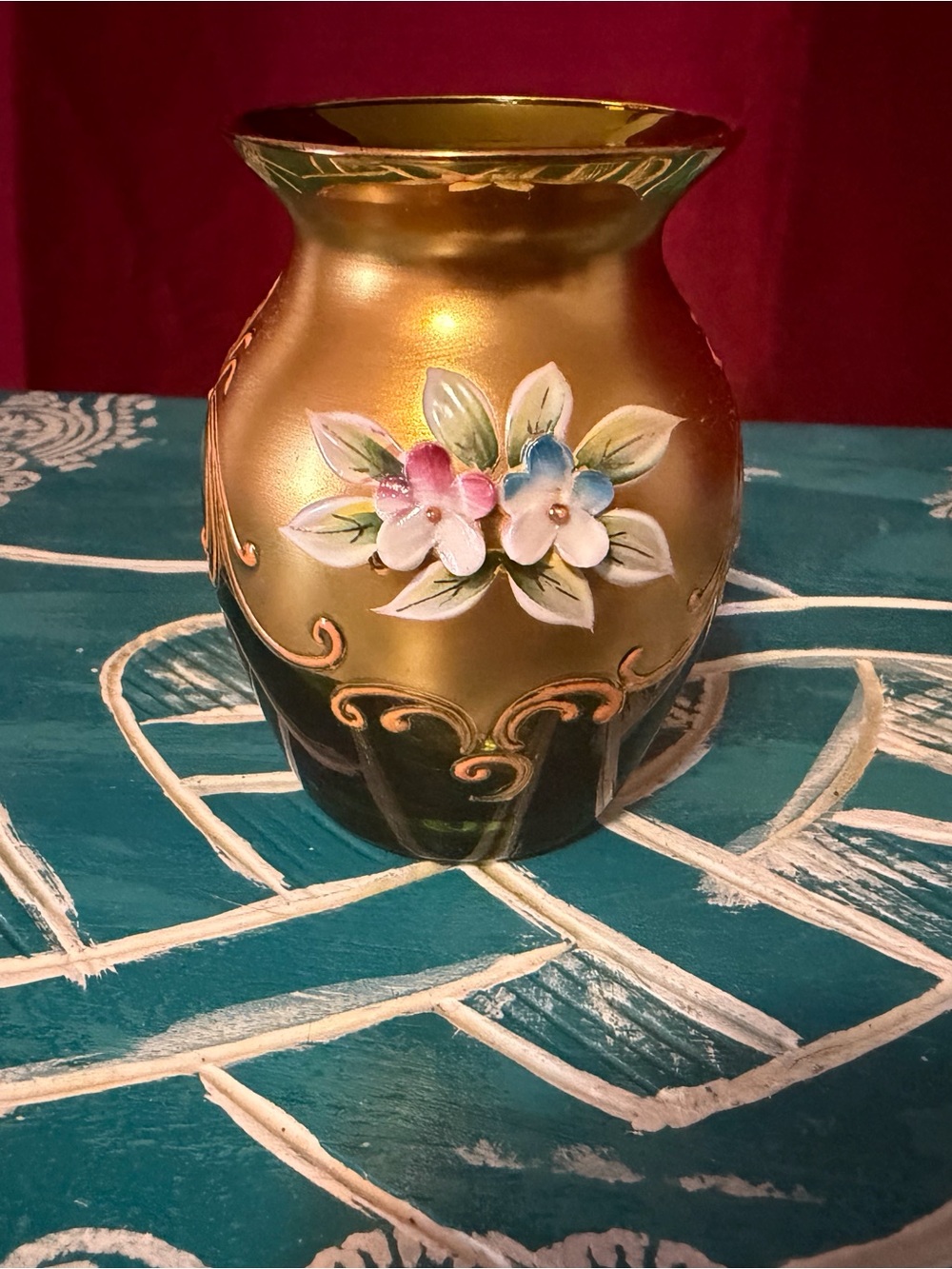 vintage Bohemian green glass vase